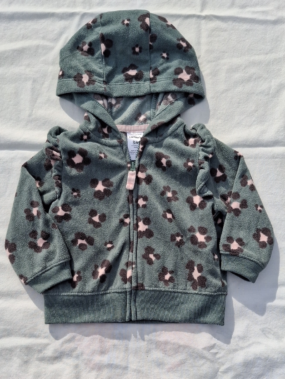 Carters Baby Girl Green Leopard Fleece Hoodie